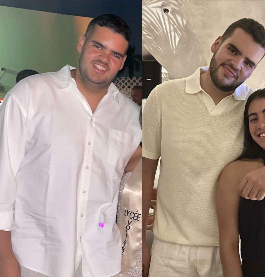 Client before and after transformation — weight loss journey with PureFlow Fitness